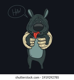 Funny french bulldog puppy. Emoji, funny pet illustration for design or textile print