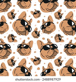 FUNNY FRENCH BULLDOG WEARING SUNGLASSES PATTERN DESIGN