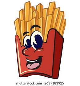 funny french fries cartoon mascot, fast food vector character isolated on white, work of hand drawn