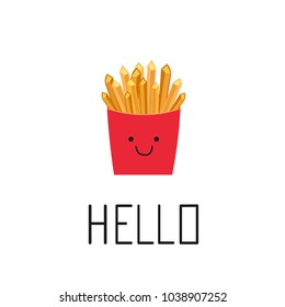 Funny french fries, cartoon style vector illustration isolated on white background. Hand drawn elements for your designs dress, poster, card, t-shirt.