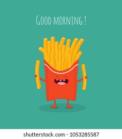 Funny French fries. Vector illustration. You can use for cards, fridge magnets, stickers, posters. 