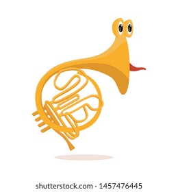 Funny French Horn Musical Instrument Cartoon Character Vector Illustration
