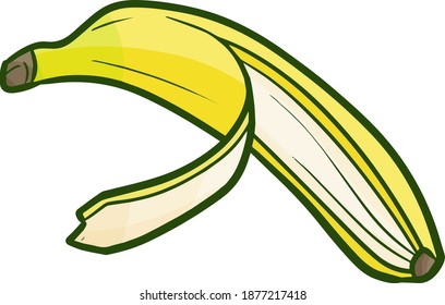 Funny fresh banana half opened in simple doodle style
