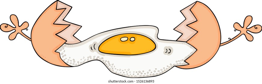 Funny fried egg with arms and hands
