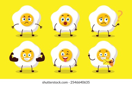 funny fried egg with different expressions character design illustration