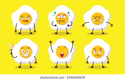 ovo frito engraçado com expressões diferentes design ilustração