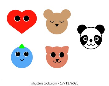 Funny and friendly animal characters, for children. 
bear panda dinosaur cat and heart vector icons - sweet and cute