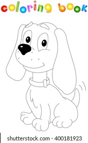 Funny and friendly cartoon dog. Coloring book for kids