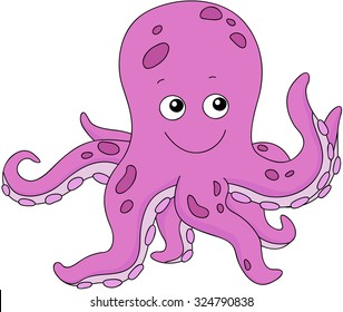 Funny and friendly cartoon octopus. Coloring book for kids