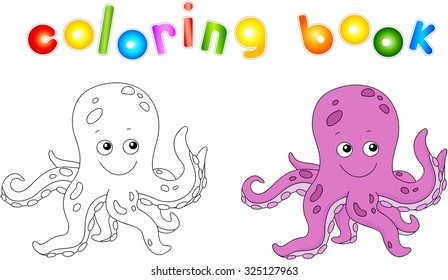 Funny and friendly cartoon octopus. Coloring book for kids