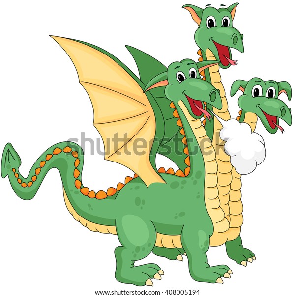 Funny Friendly Cartoon Three Headed Dragon Stock Vector (Royalty Free ...