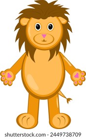 Funny friendly greeting lion for kids and children, African humorous safari animal mascot. Isolated vector lion clipart in watercolor style.