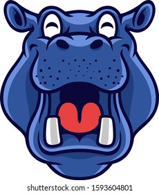 Funny Friendly Hippo Smiles with the mouth opening Wide Vector