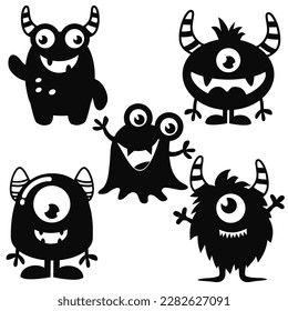 Funny friendly monster silhouette vector cartoon illustration