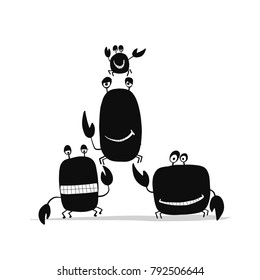 Funny friends crabs, black silhouette for your design