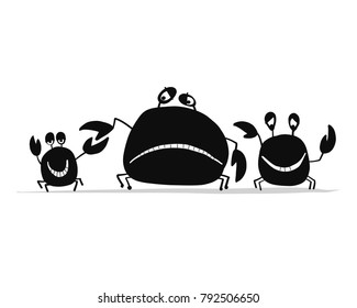 Funny friends crabs, black silhouette for your design
