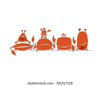 Funny friends crabs, sketch for your design. Vector illustration