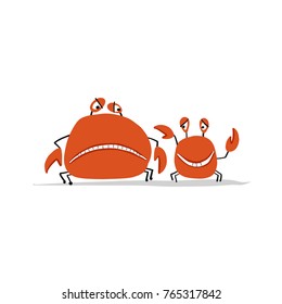 Funny friends crabs, sketch for your design. Vector illustration
