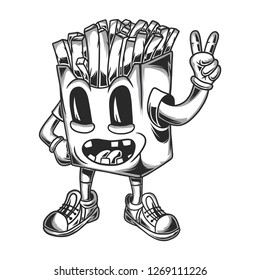 A funny fries character. Hand drawn illusrtation. Isolate on white background.