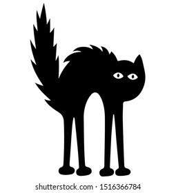 Funny Frightened Black Cat. Vector Illustration. 
 May be used for the concept of celebrating Halloween, jokes, children`s pictures, and more. 