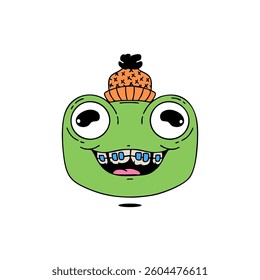 Funny frog with braces. Trendy vector illustration.