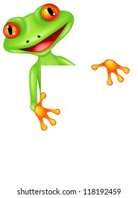 Funny frog cartoon with blank sign