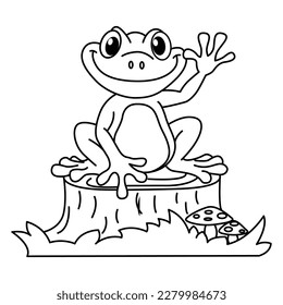 Funny frog cartoon characters vector illustration. For kids coloring book.