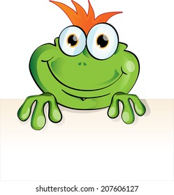 funny frog cartoon  with signboard 