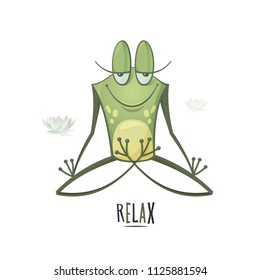 Funny frog does yoga. Spa, relaxation. Vector illustration