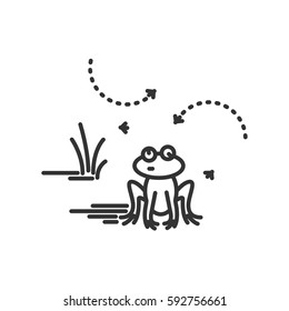 Funny frog embarrassed. Cartoon character. Concept illustration for design. Simple vector sign, icon. 