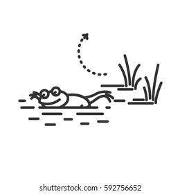 Funny frog floating. Cartoon character. Concept illustration for design. Simple vector sign, icon. 