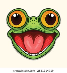 Cabeza de rana divertida ojos grandes Ilustración de personaje para niños