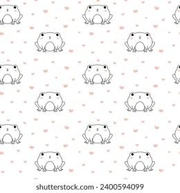 Funny frog with kiss and hearts. Seamless pattern