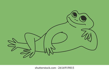 Funny frog posing. Anthropomorphic animal in doodle style.