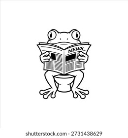 Funny Frog Reading Newspaper Cartoon Vector Illustration.