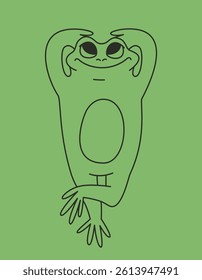 Funny frog is resting. Anthropomorphic animal in doodle style.