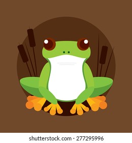 Funny frog sits in cane thickets