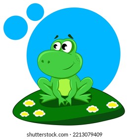 Ein lustiger Frosch sitzt auf einer Wiese