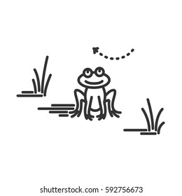 Funny frog smiles. Cartoon character. Concept illustration for design. Simple vector sign, icon. 