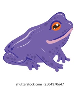 Funny frog for sticker. Vector purple cute toad.