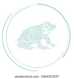 El gracioso símbolo de rana lleno de puntos de carne. Estilo de puntillismo. Ilustración del vector sobre fondo blanco