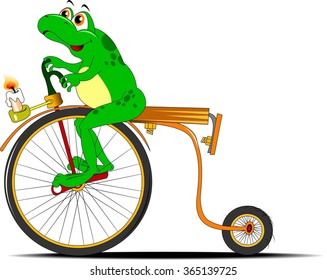 funny frog traveling on the old bike, vector