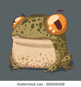 Funny frog  vector illustration  Calm cartoon froglet sitting  Children's book character  Kind toad illustration  Cute little frog 
