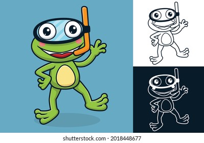 Funny frog wearing diving goggles. Vector cartoon illustration in flat icon style