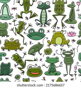 Funny frogs family. Seamless pattern background for your design