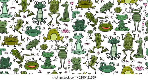 Funny frogs family. Seamless pattern background for your design