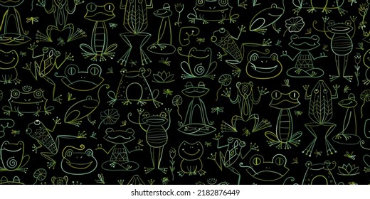 Funny frogs family. Seamless pattern background for your design