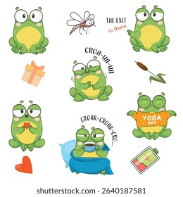 Funny frogs network, 2D vector graphics, children's stickers, stickers for online use