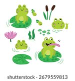 Funny frogs. Vector character set