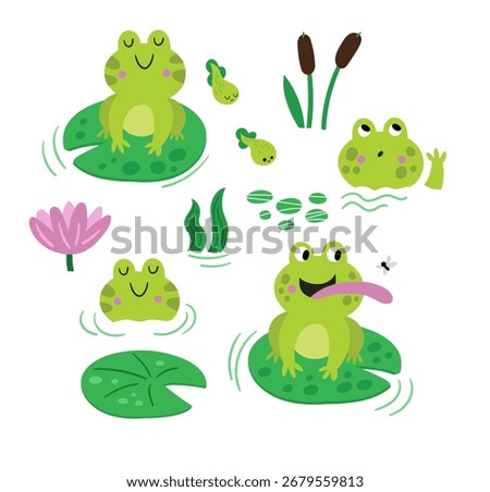 Funny frogs. Vector character set